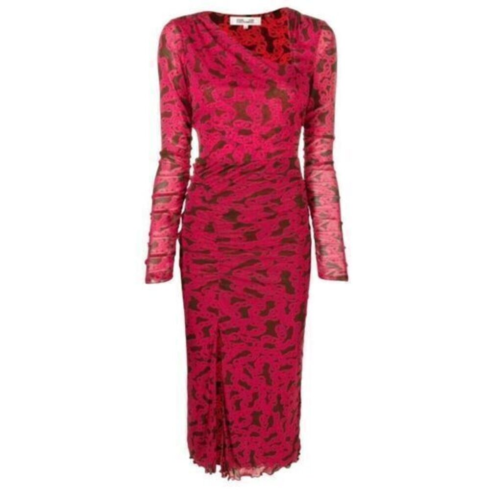 Diane Von Furstenberg Edyna Dress Midi Crawling Chain‎ Small Beet Pink Large - Picture 3 of 12
